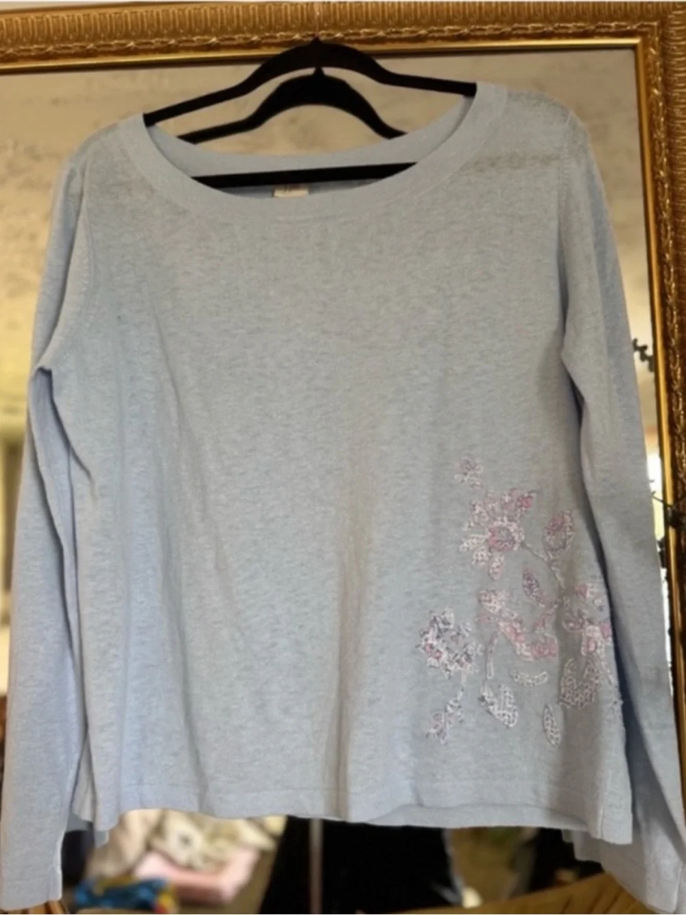 🔥J.Jill Linen Cotton Blend Sweater Embroidered Floral Lightweight Neutral Top